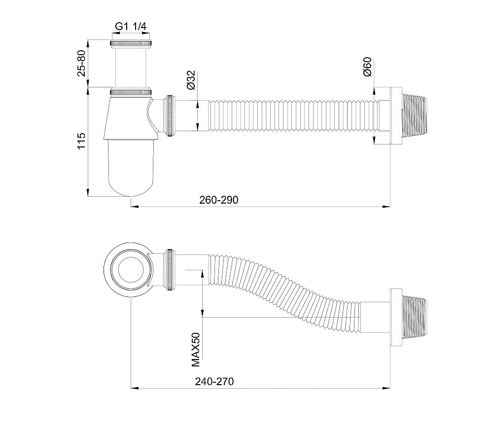Сифон для раковины WONZON & WOGHAND WW-88SS102-MB черный матовый купить в интернет-магазине сантехники Sanbest