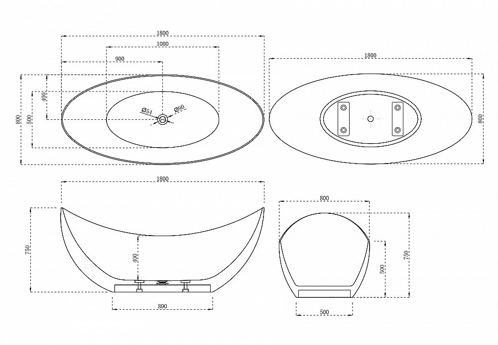 Ванна из искусственного камня ABBER Stein AS9633 180х80 белая матовая купить в интернет-магазине Sanbest