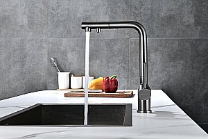 Смеситель для кухни Paulmark Serpentine Se213222-GM вороненая сталь купить в интернет-магазине сантехники Sanbest