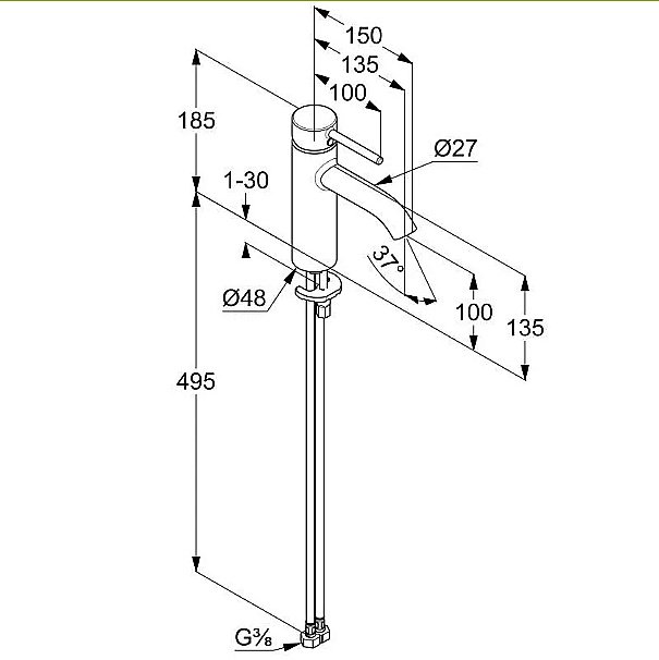Смеситель для раковины Kludi Bozz 381983976 черный матовый купить в интернет-магазине сантехники Sanbest