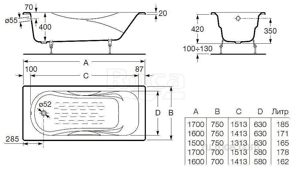 Ванна Roca Malibu 231060000 160x75 без ручек купить в интернет-магазине Sanbest