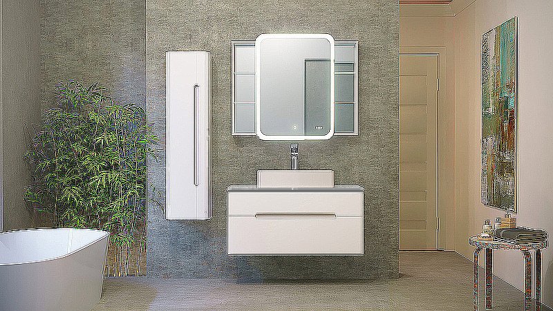 Тумба с раковиной Jorno Bosko 100 белая для ванной в интернет-магазине Sanbest