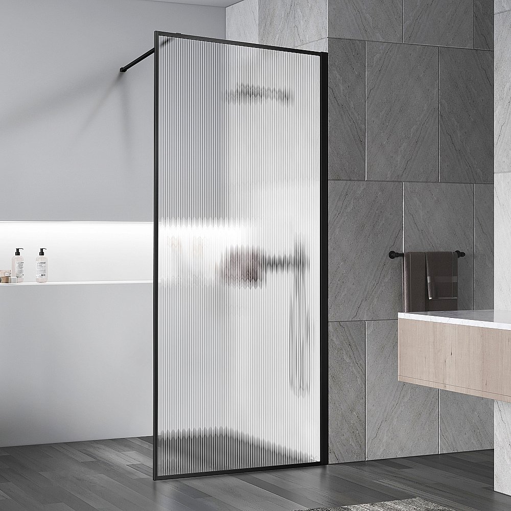 Душевая перегородка Vincea Walk-In VSW-1HP700FLB 70 стекло рифленое/профиль черный матовый купить в интернет-магазине Sanbest