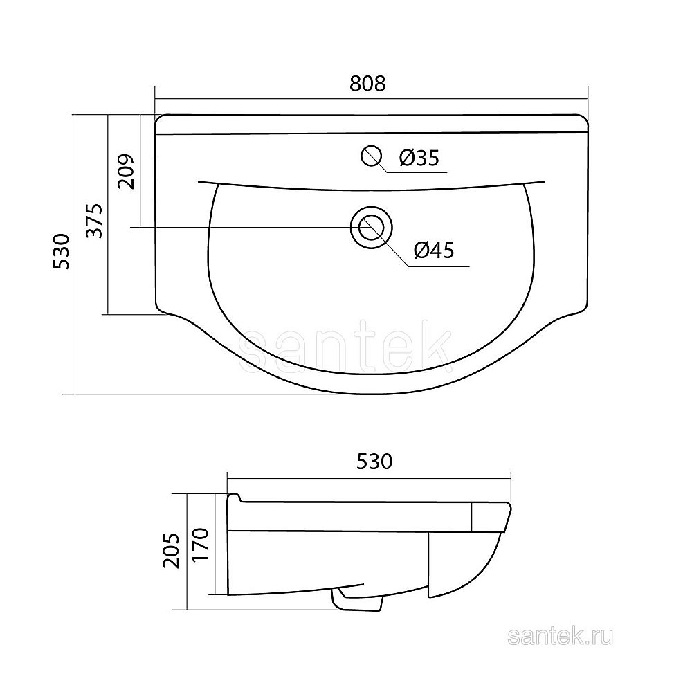 Раковина мебельная Santek Эльбрус 81 1.WH10.9.653 белая купить в интернет-магазине Sanbest