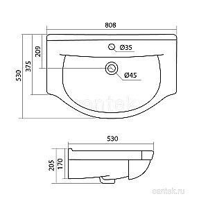 Раковина мебельная Santek Эльбрус 81 1.WH10.9.653 белая купить в интернет-магазине Sanbest