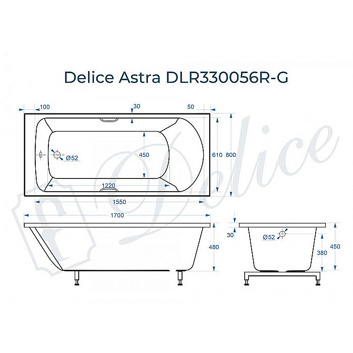 Ванна Delice Astra DLR330056R-G 170х80 белая/ручки хром купить в интернет-магазине Sanbest