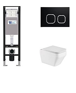 Унитаз подвесной WeltWasser AMBERG 350 + HOFBACH 041 GL-WT + AMBERG RD-BL безободковый, с крышкой микролифт, слив-торнадо, с инсталляцией и черной кнопкой купить в интернет-магазине Sanbest