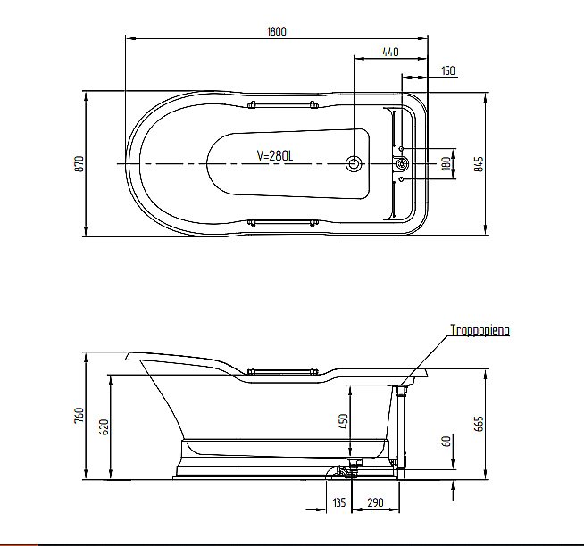 Ванна Migliore Impero Podium 25812 180х87 белая,хром купить в интернет-магазине Sanbest