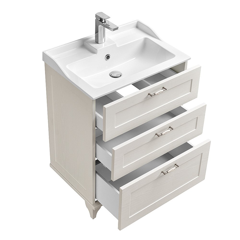 Тумба с раковиной Акватон Леон 65 Н дуб белый для ванной в интернет-магазине Sanbest