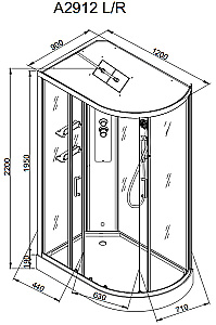 Душевая кабина AvaCan A Серия A2912 LED 120х90 с гидромассажем, с подсветкой купить в интернет-магазине Sanbest