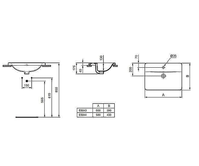 Раковина врезная сверху столешницы Ideal Standard Connect 50 E504301 белая купить в интернет-магазине Sanbest
