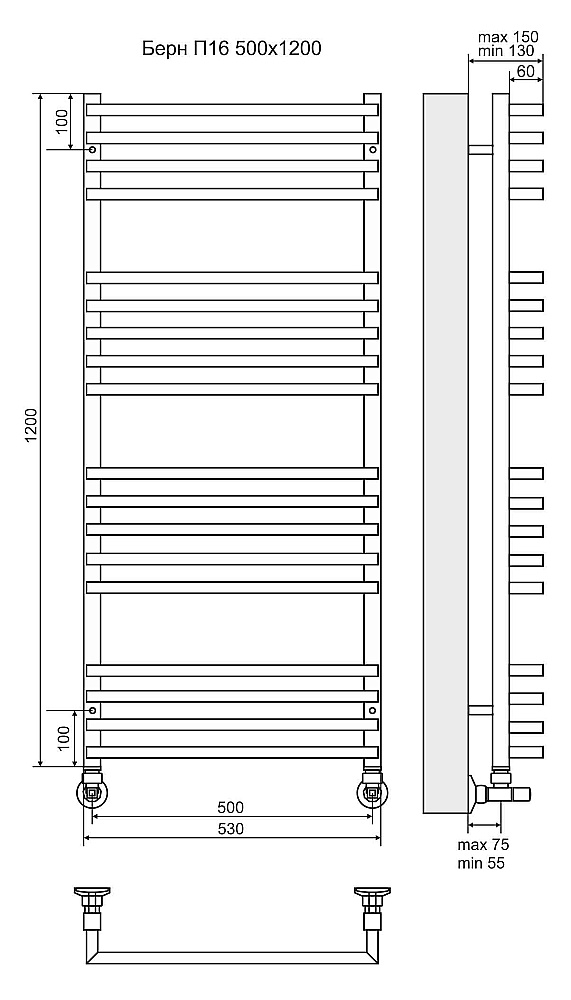 Полотенцесушитель водяной Terminus Берн П16 500х1000 4670078513410 хром купить в интернет-магазине сантехники Sanbest
