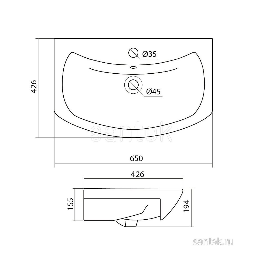 Раковина мебельная Santek Балтика 65 1.WH20.7.775 белая купить в интернет-магазине Sanbest