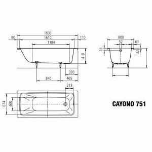 Ванна стальная Kaldewei Cayono 751 180x80 Antislip Perl-Effekt купить в интернет-магазине Sanbest