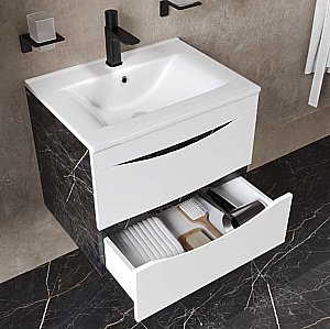 Тумба с раковиной Iddis Cloud CLO60B0i95K 60 белая матовая/черный мрамор для ванной в интернет-магазине Sanbest