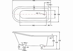 Ванна акриловая Burlington Harewood Slipper 169х73 купить в интернет-магазине Sanbest