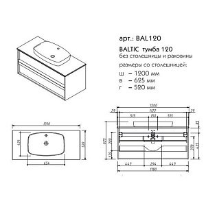 Тумба с раковиной Caprigo Baltic 111-120 для ванной в интернет-магазине Sanbest