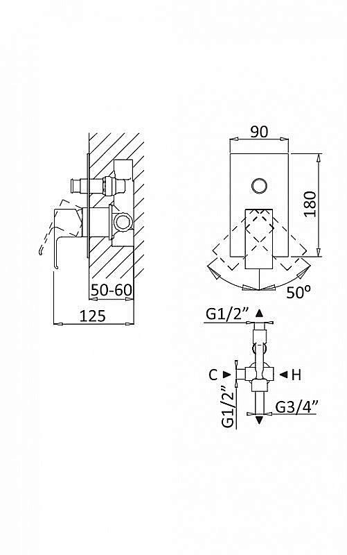 Смеситель для душа Cezares Porta VDIM-SS купить в интернет-магазине сантехники Sanbest