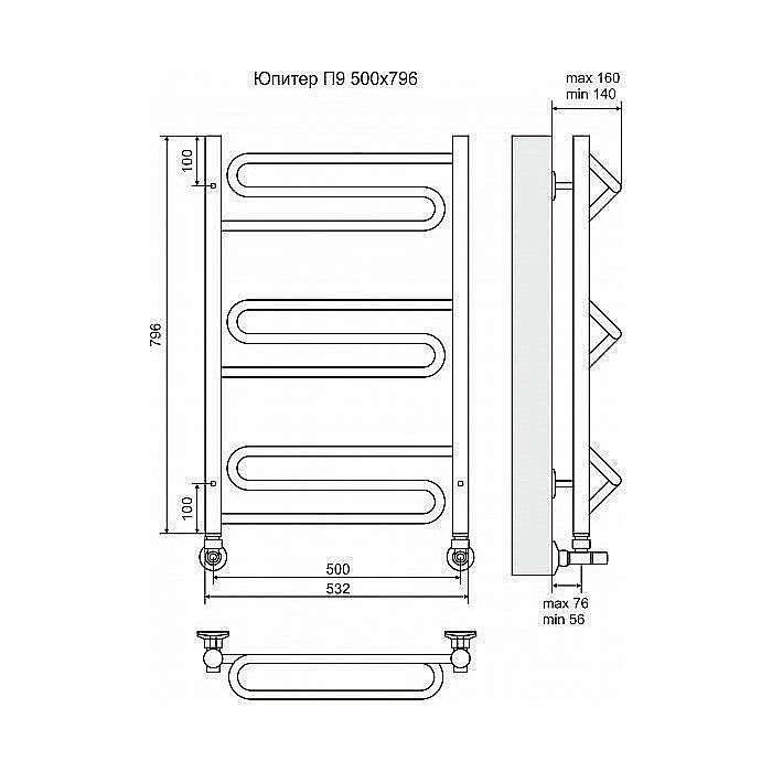 Полотенцесушитель водяной Terminus Юпитер П9 500x796 купить в интернет-магазине сантехники Sanbest