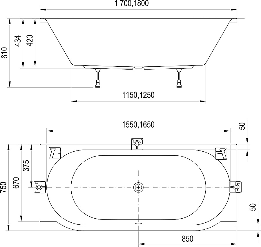 Ванна акриловая Ravak ARC 180x75 CE51000000 белая купить в интернет-магазине Sanbest