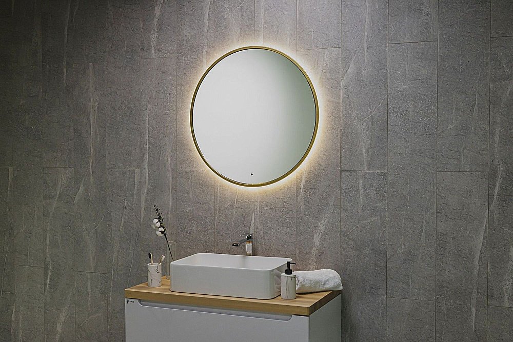 Зеркало Art&Max ASTI AM-Ast-800-DS-FNC-Gold в ванную от интернет-магазине сантехники Sanbest