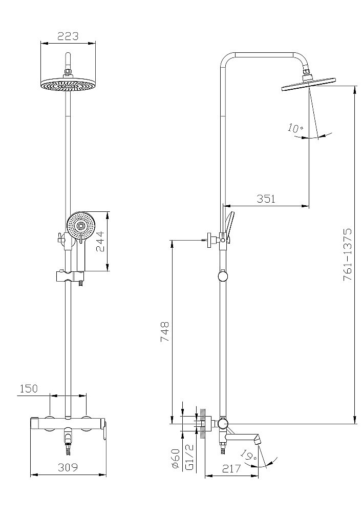 Душевая система Rush ST4235-80 хром купить в интернет-магазине сантехники Sanbest