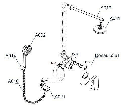 Душевая система WasserKRAFT Donau 5300 A14031 купить в интернет-магазине сантехники Sanbest
