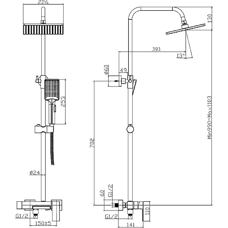 Душевая система Rush Thira TR3635-50Black черная матовая купить в интернет-магазине сантехники Sanbest