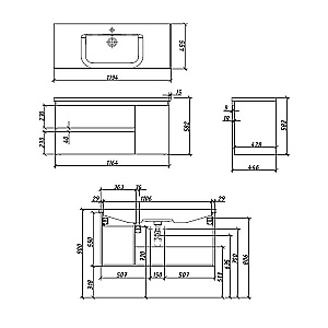 Тумба с раковиной Caprigo Forte 120 два ящика, одна дверь справа бланж для ванной в интернет-магазине Sanbest