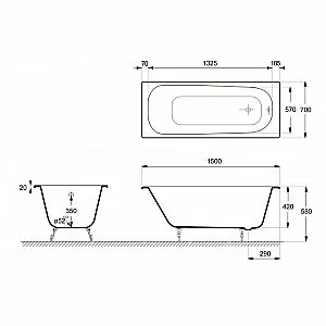 Ванна чугунная Delice Continental Elite DLR230612-AS 150х70 белая купить в интернет-магазине Sanbest