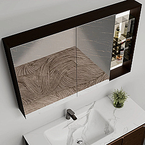Зеркало со шкафом Black&White Universe 929.MС1200 темное дерево, с подсветкой в ванную от интернет-магазине сантехники Sanbest