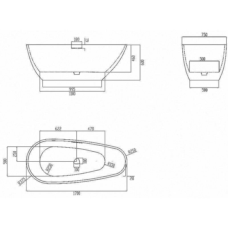 Ванна Abber Dortmund 170x75 AM9911BW черно-белая матовая купить в интернет-магазине Sanbest