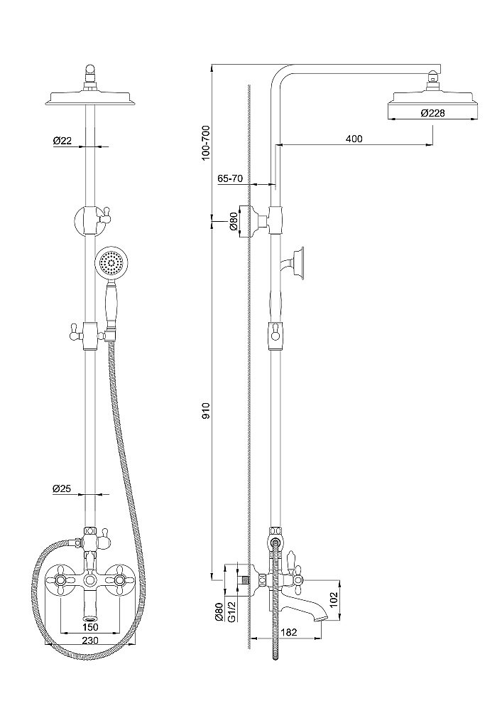 Душевая система WONZON & WOGHAND RETRO, Хром (WW-88739020-CR) купить в интернет-магазине сантехники Sanbest
