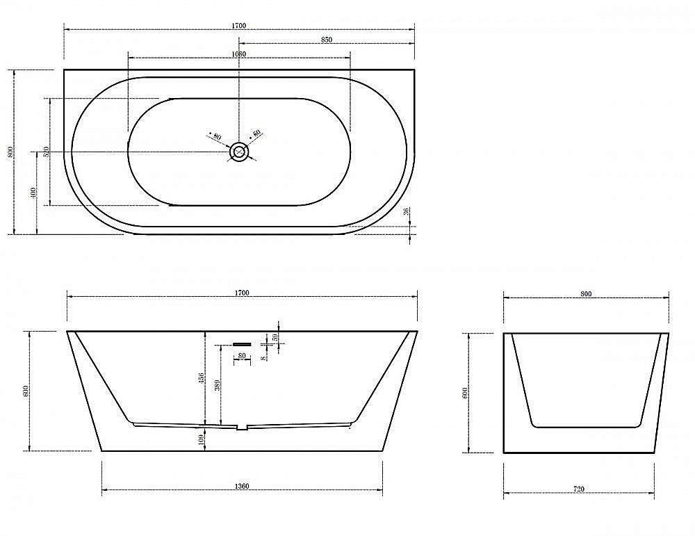 Акриловая ванна Abber AB9216-1.7MB 170x80 купить в интернет-магазине Sanbest