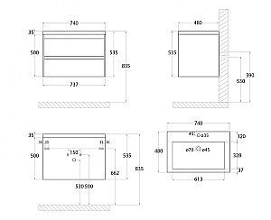 Тумба с раковиной Art&Max Family-M 75 подвесная, железный камень для ванной в интернет-магазине Sanbest