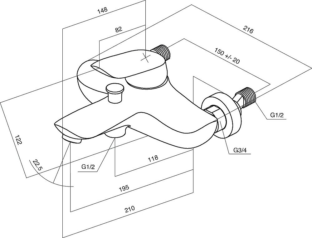 Смеситель для ванны и душа AM.PM Bliss L F5310032 купить в интернет-магазине сантехники Sanbest