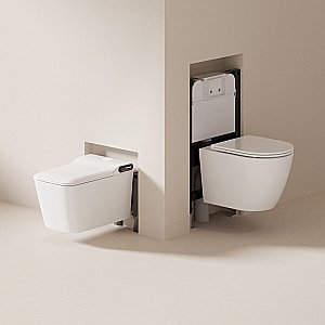 Унитаз подвесной с биде и инсталляцией Abber Bequem AC1215S-AC0101P2 белый, с крышкой микролифт купить в интернет-магазине Sanbest