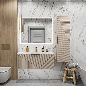 Тумба с раковиной подвесная Grossman БЛИСС 100 с 1 ящ, бежевая матовая для ванной в интернет-магазине Sanbest