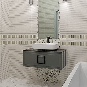 Тумба с раковиной LA FENICE Cubo Grigio 80 серая, столешница черная/ручка черная для ванной в интернет-магазине Sanbest