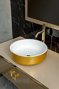 Консоль с раковиной и столешницей Armadi Art LUCIDO 100 светлое золото для ванной в интернет-магазине сантехники Sanbest