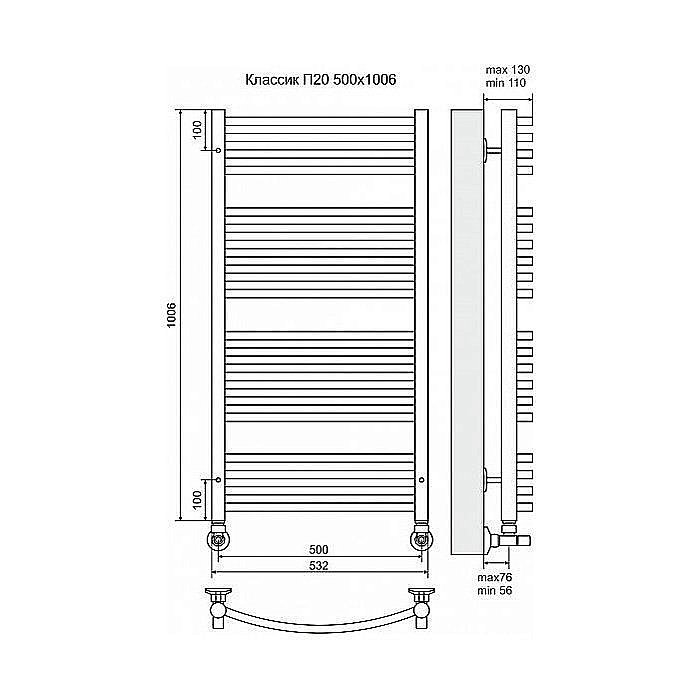 Полотенцесушитель водяной Terminus Классик П20 500x1006 купить в интернет-магазине сантехники Sanbest