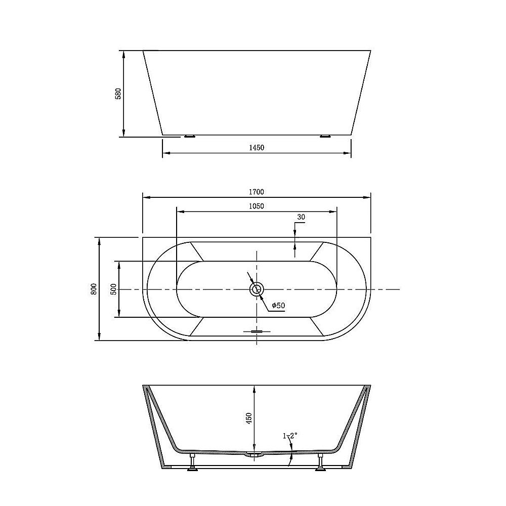 Ванна акриловая Vincea VBT-421 170x80 черная матовая купить в интернет-магазине Sanbest