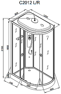 Душевая кабина AvaCan C Серия C2012 LED 120х80 с гидромассажем, с подсветкой купить в интернет-магазине Sanbest