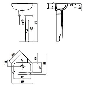 Раковина угловая с пьедесталом Creavit  Corner 45,5 VT145-00CB00E-0000 + VT253-00CB00E-0000 белая купить в интернет-магазине Sanbest