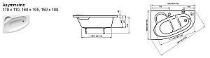 Ванна акриловая Ravak ASYMMETRIC 150X100 белая купить в интернет-магазине Sanbest