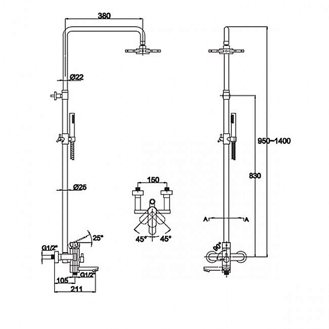 Душевая система Kaiser Sonat 34188-1 бронза купить в интернет-магазине сантехники Sanbest