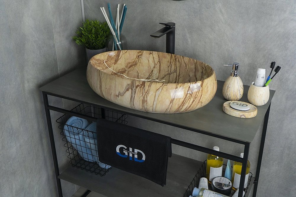 Раковина накладная Gid 60 Mnc161 54403 бежевый мрамор купить в интернет-магазине Sanbest