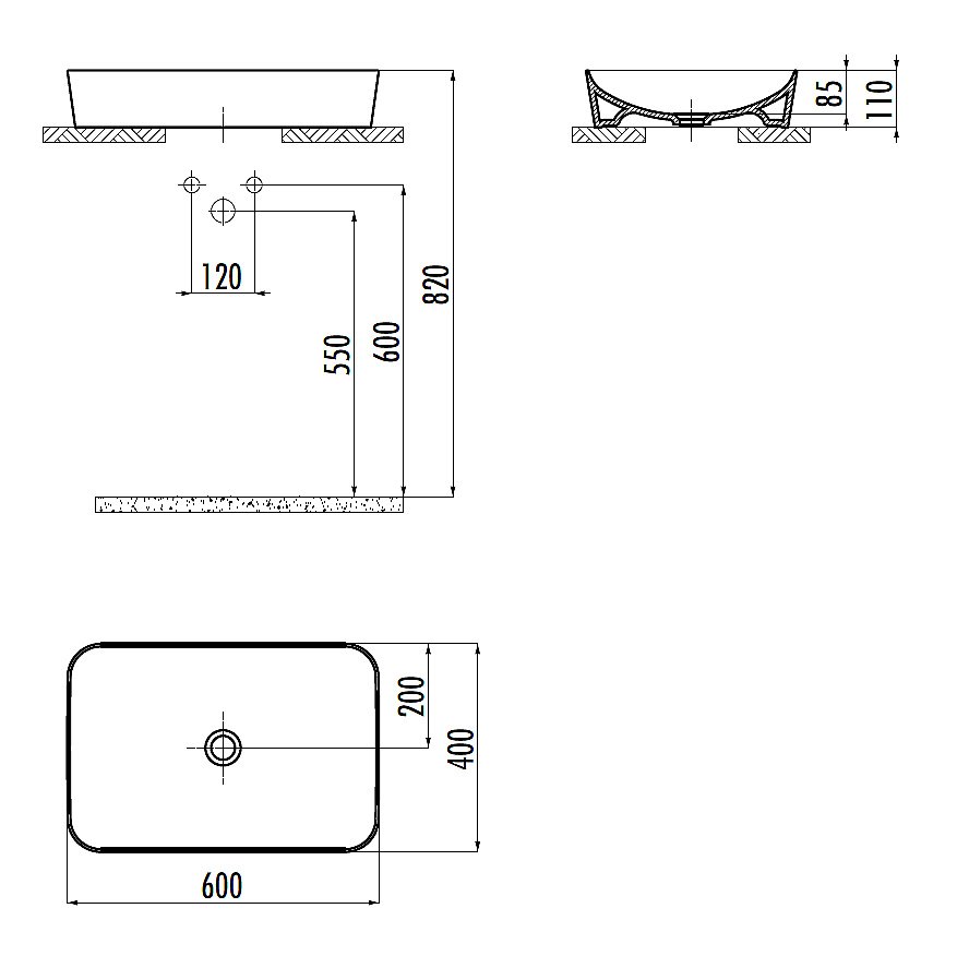 Раковина Creavit Ultra 60 UL060-00AM00E-0000 антрацит матовая купить в интернет-магазине Sanbest