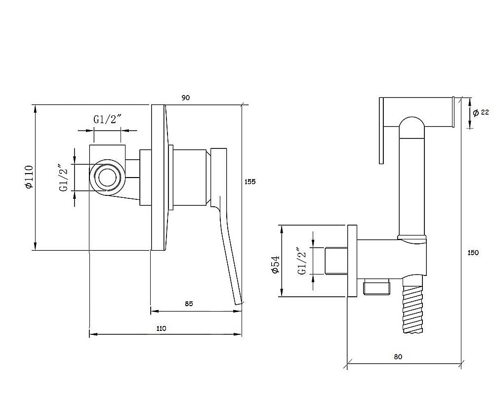 Гигиенический душ Bronze De Luxe ELEMENT EL28CB хром/черный купить в интернет-магазине сантехники Sanbest