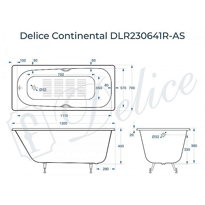 Ванна Delice Continental Elite 130х70 DLR230640R-AS 130х70 белая купить в интернет-магазине Sanbest